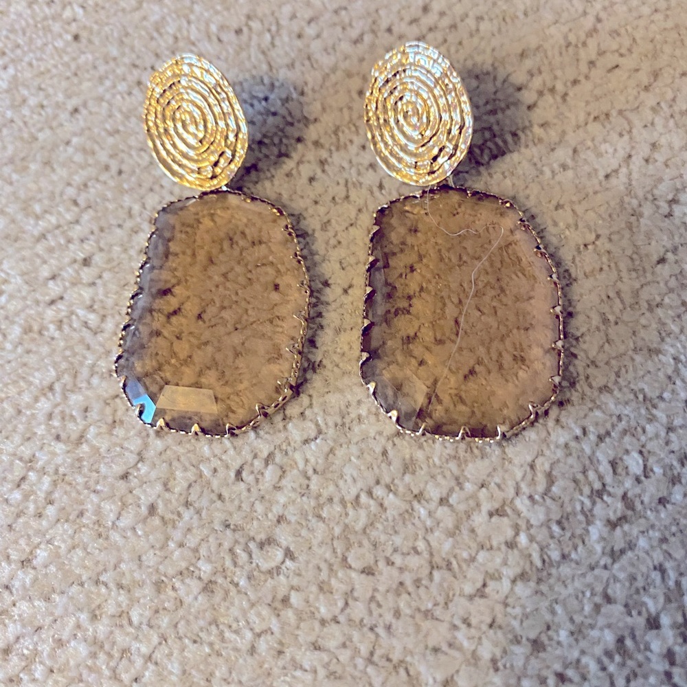 Glass Modern Design Earrings Gold Tone